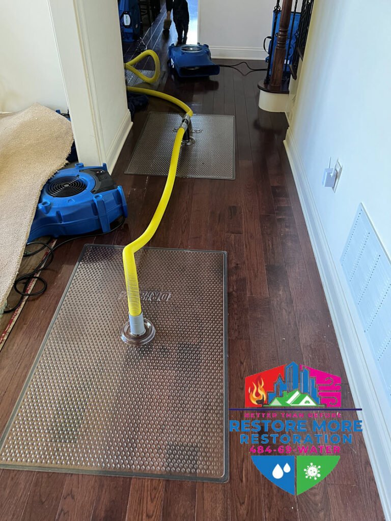 Floor matt drying system Folsom PA Restore More Restoration logo