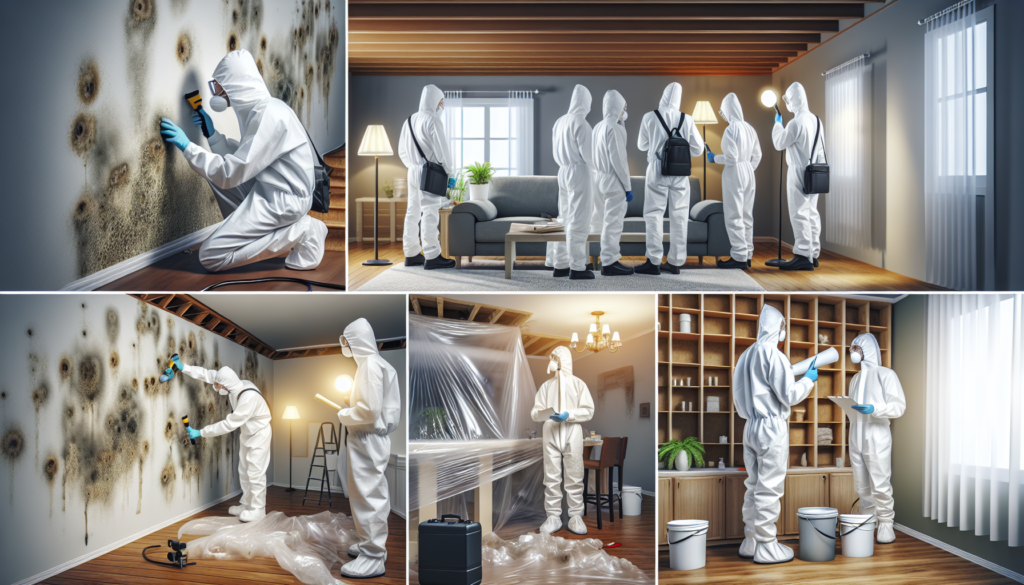 A group of people in protective suits are cleaning a room.